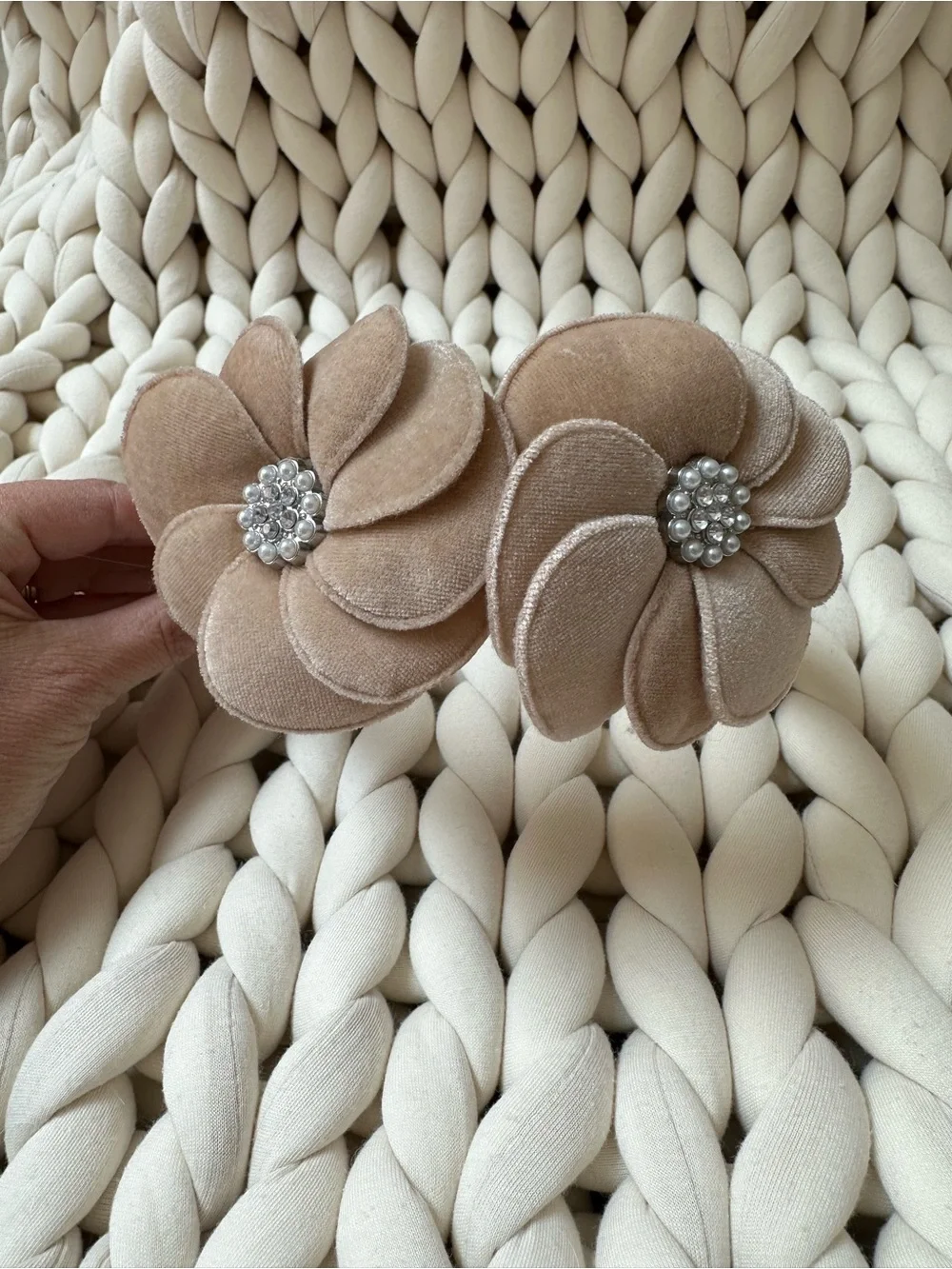 Mayoral Beige Velvet Girls Headband with Statement Flowers and Embelishments